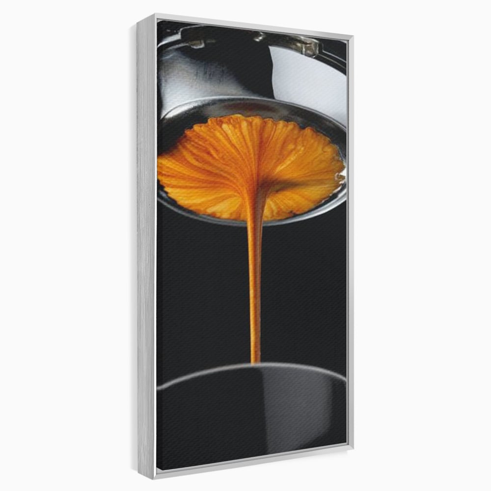 Tablou canvas cu tablou canvas cu jet de espresso, in rama de aluminiu argintiu